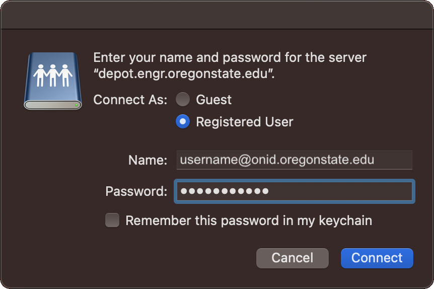 macOS SMB login window